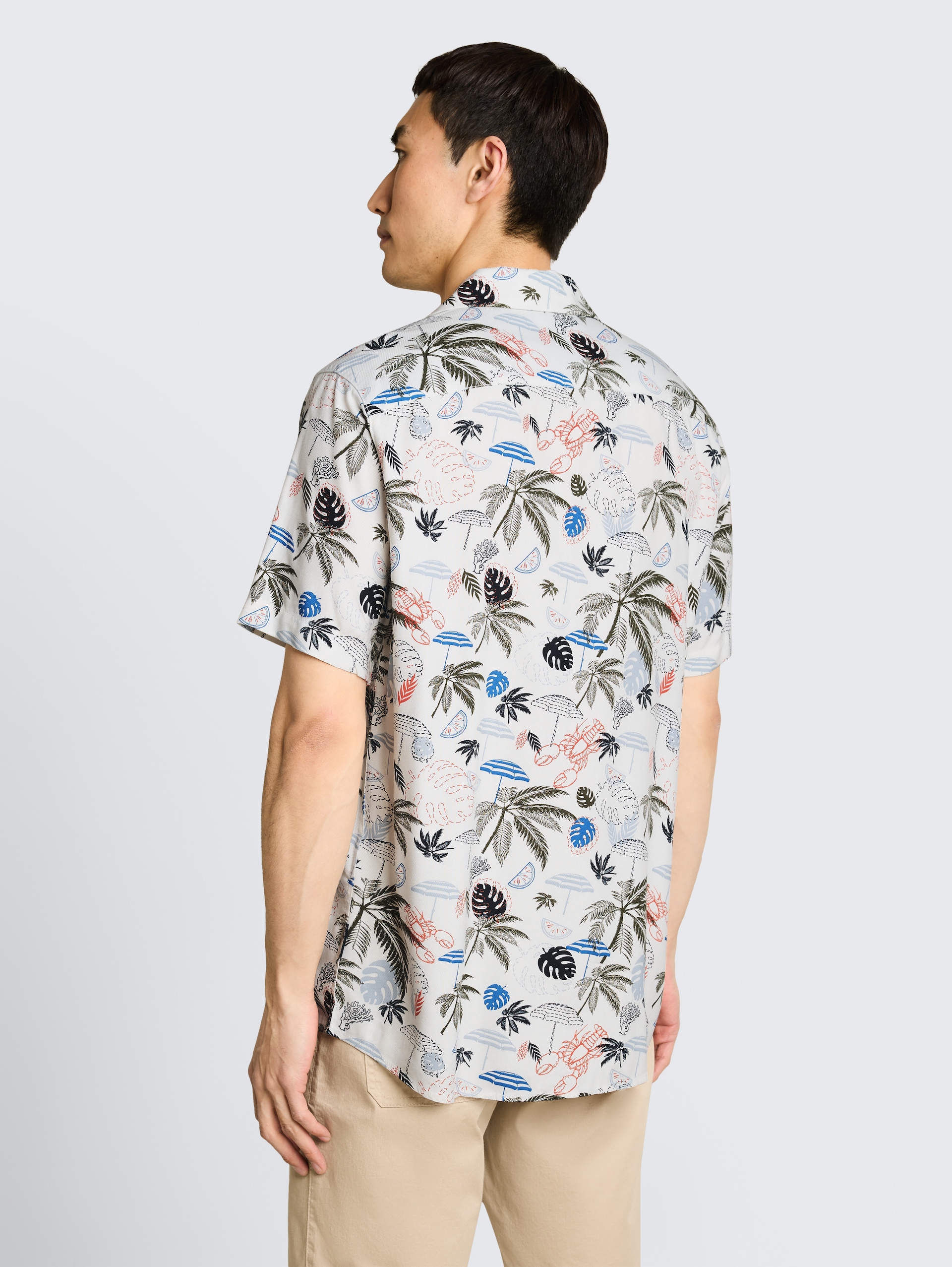 Regular fit resort-overhemd met korte mouwen van viscose - off white beach design - Neklijn model-achteraanzicht