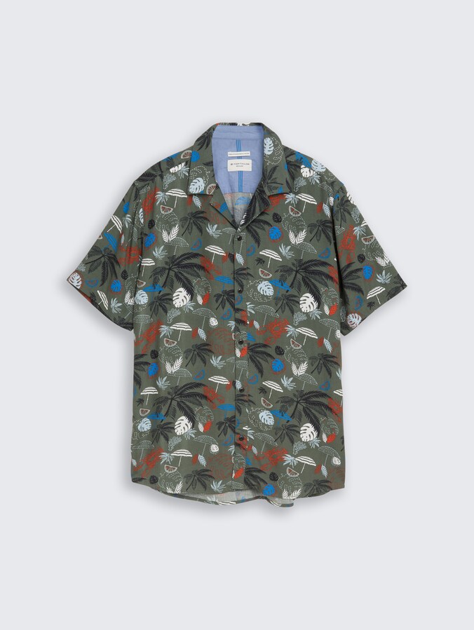 Regular Fit Resort Kurzarmhemd aus Viskose von Men, leaf green beach design