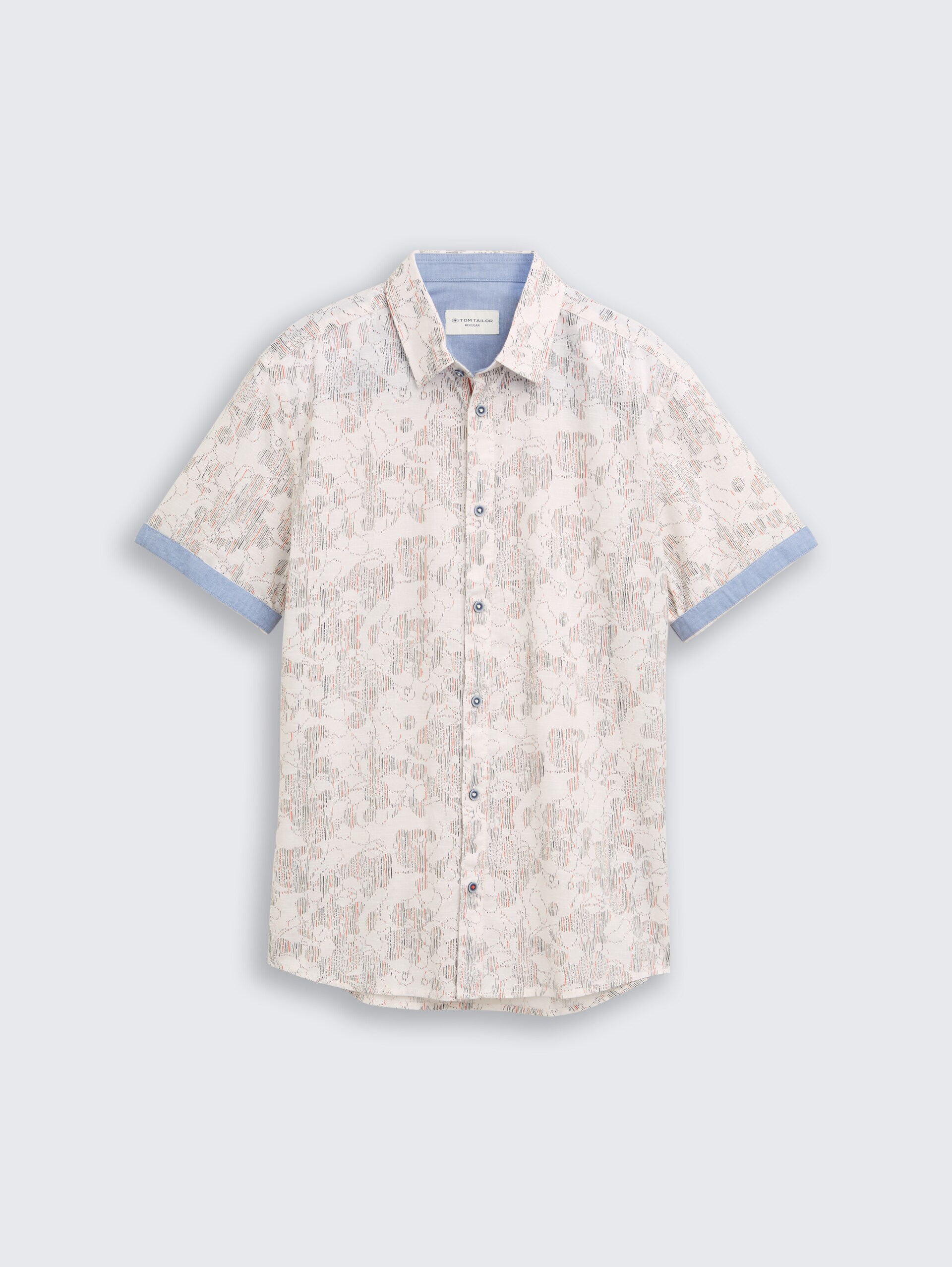 Regular fit overhemd met korte mouwen en patroon - off white irregular design - Product vooraanzicht