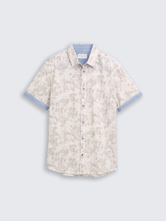 Regular fit overhemd met korte mouwen en patroon door Men, off white irregular design