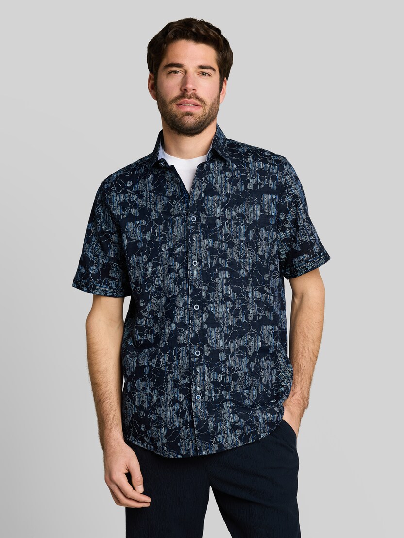 Regular fit overhemd met korte mouwen en patroon door Men, navy irregular design