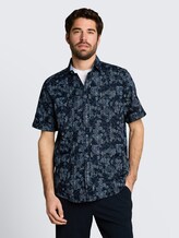 Regular fit overhemd met korte mouwen en patroon - navy irregular design - Nek model vooraanzicht