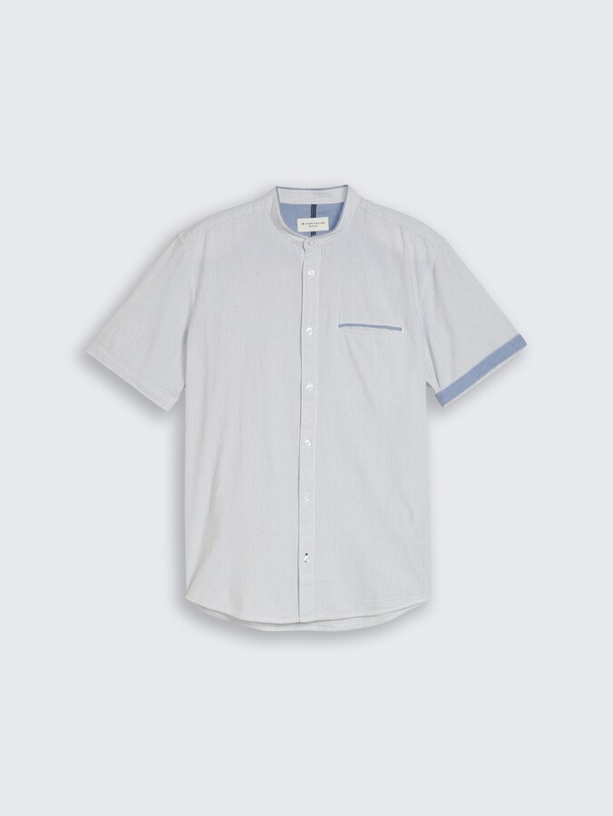 Regular Fit Kurzarmhemd mit Stehkragen von Men, white navy small stripe