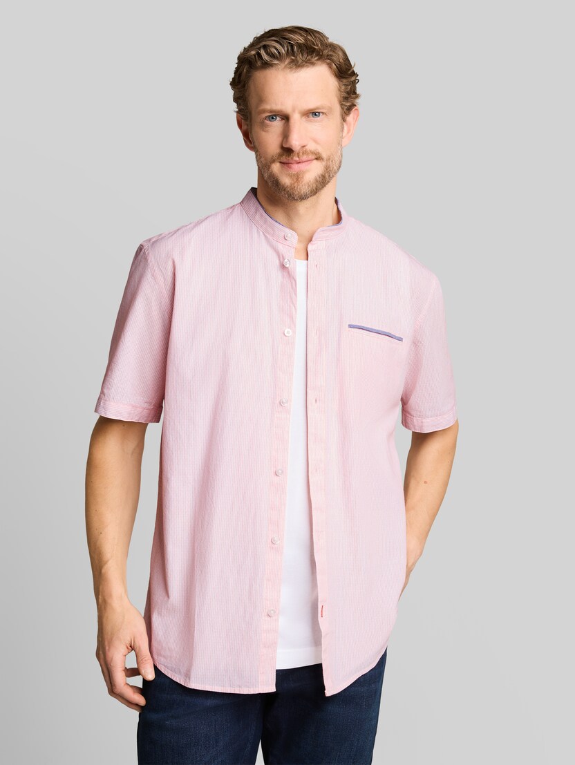 Regular fit overhemd met korte mouwen en opstaande kraag door Men, red white small stripe