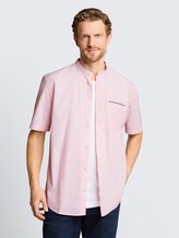 Regular fit overhemd met korte mouwen en opstaande kraag - red white small stripe - Nek model vooraanzicht