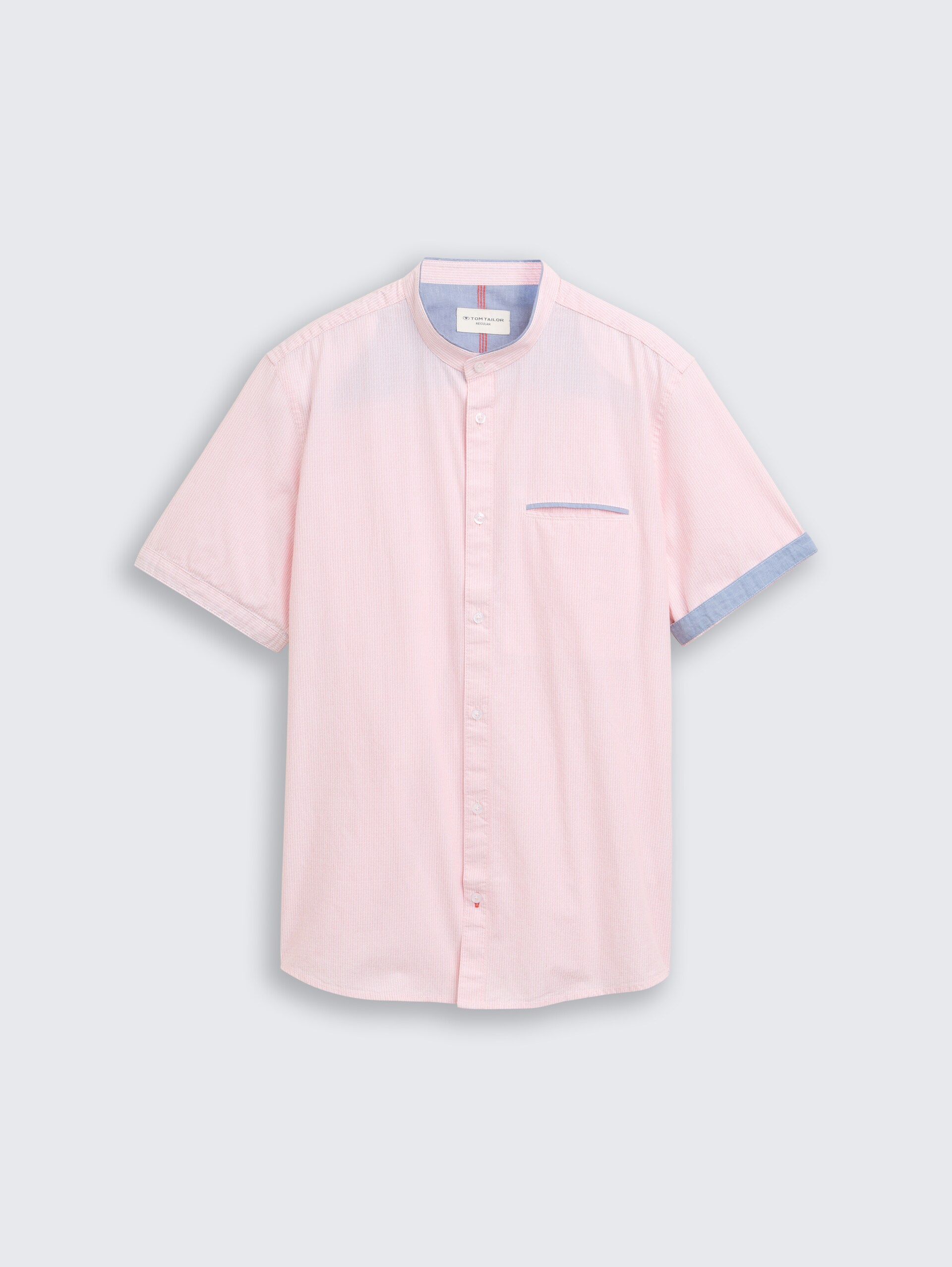 Regular fit overhemd met korte mouwen en opstaande kraag - red white small stripe - Product vooraanzicht
