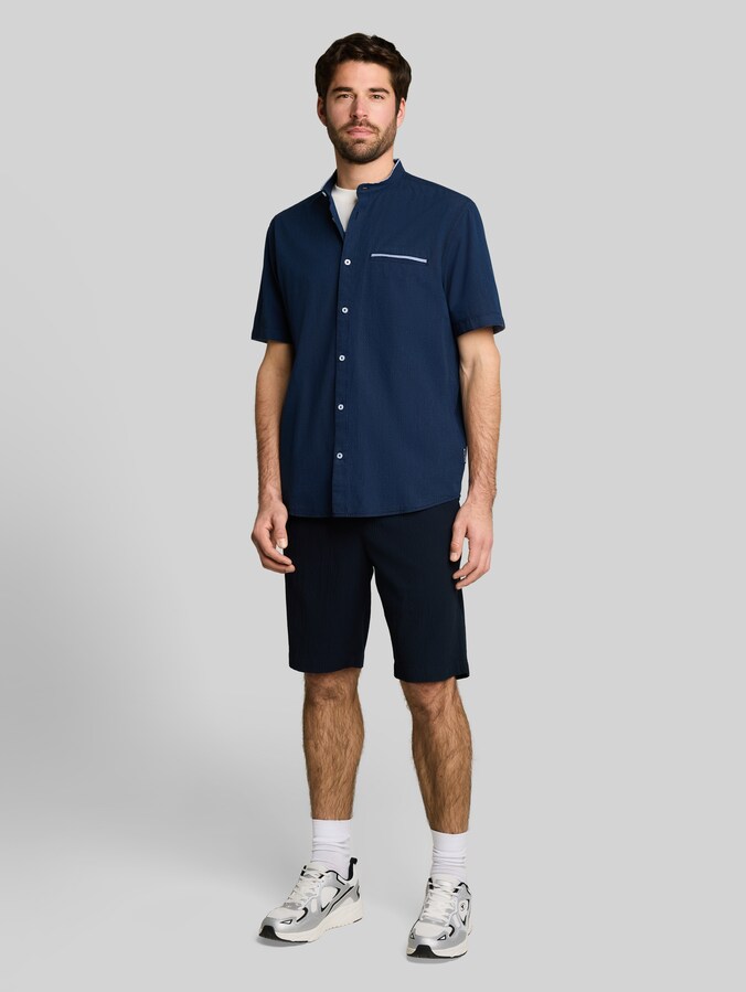 Regular fit overhemd met korte mouwen en opstaande kraag door Men, navy small stripe