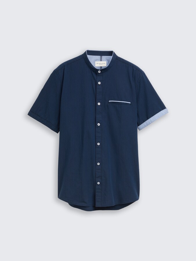 Regular Fit Kurzarmhemd mit Stehkragen von Men, navy small stripe