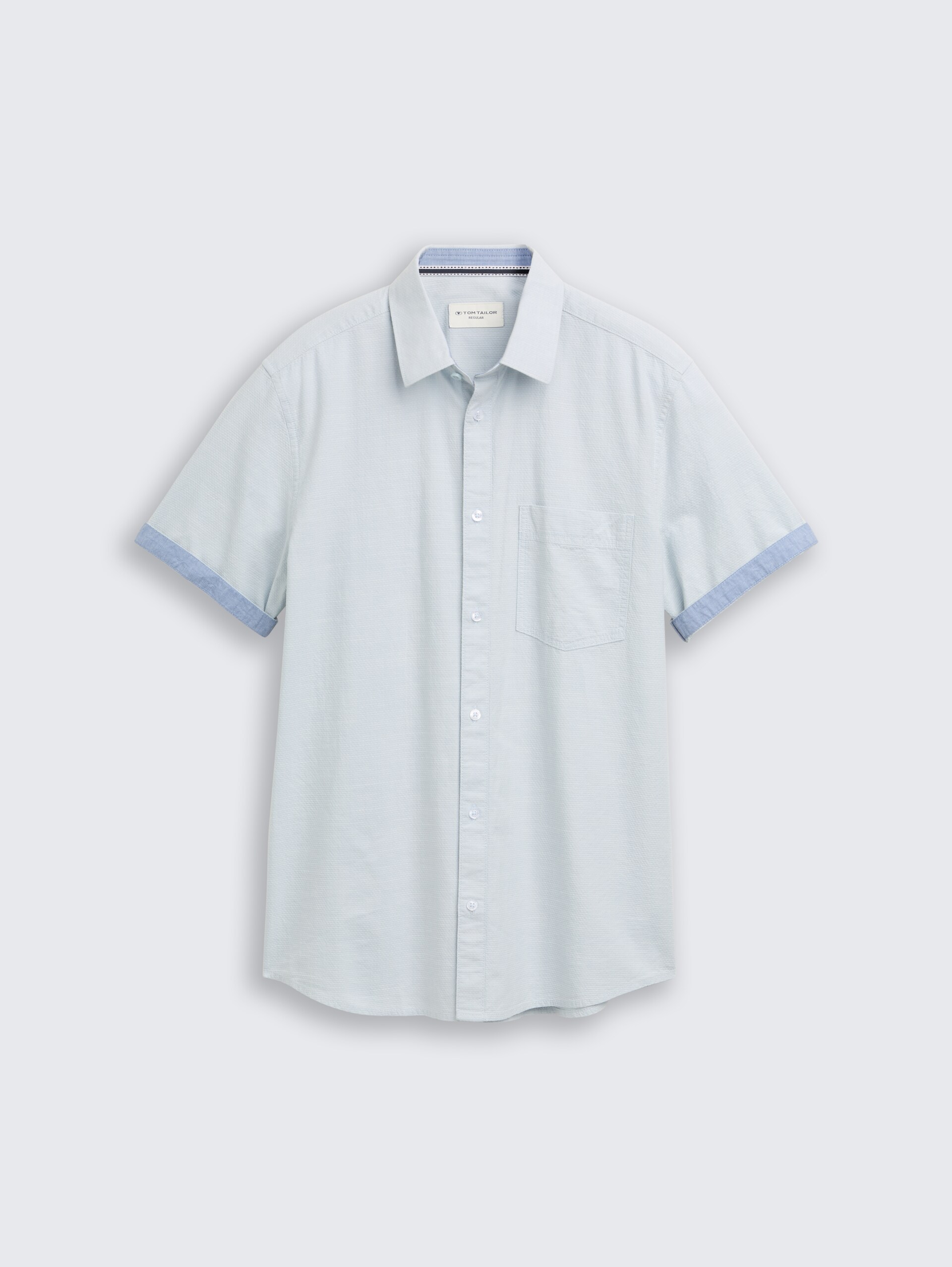Regular fit overhemd met korte mouwen en borstzak - light blue structure - Product vooraanzicht