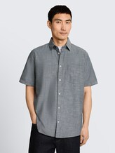 Regular fit overhemd met korte mouwen en borstzak - navy structure - Nek model vooraanzicht