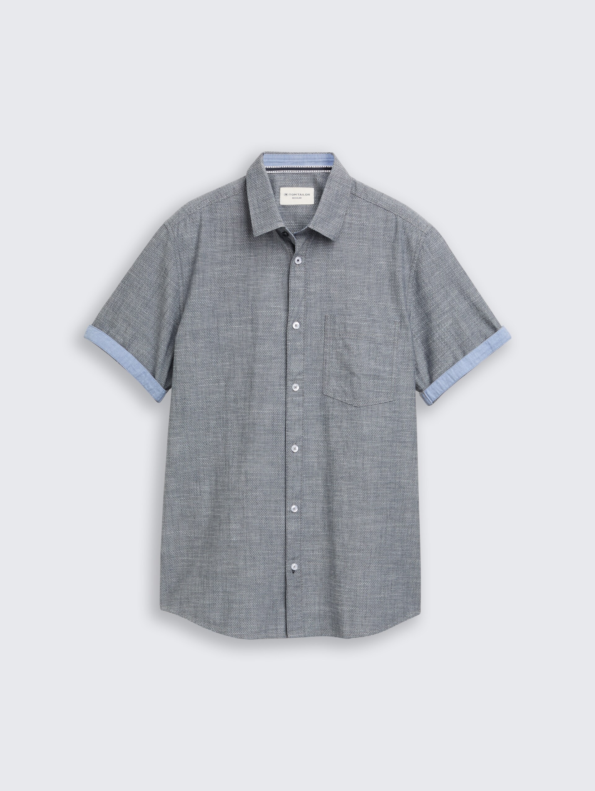 Regular fit overhemd met korte mouwen en borstzak - navy structure - Product vooraanzicht