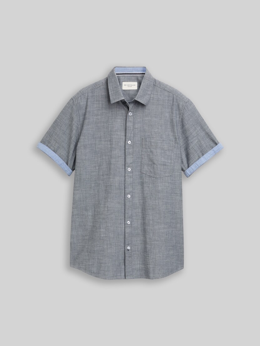Regular fit short sleeve shirt with breast pocket by Men, navy structure