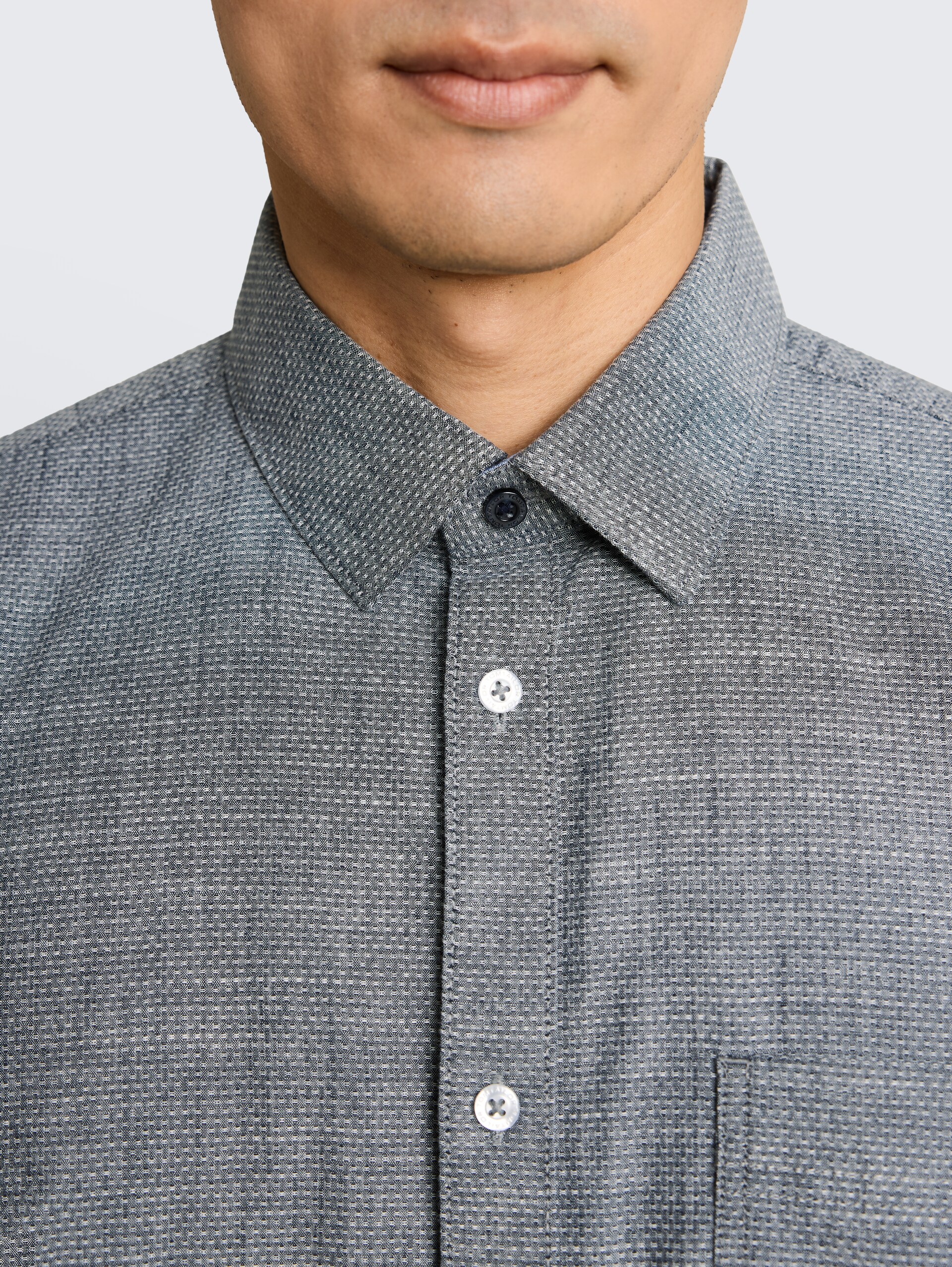 Regular fit overhemd met korte mouwen en borstzak - navy structure - Detailaanzicht model