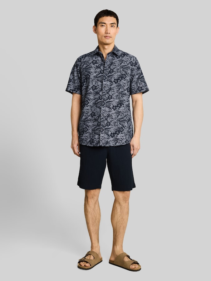 Regular Fit Kurzarmhemd mit Muster von Men, navy palm hibiscus design