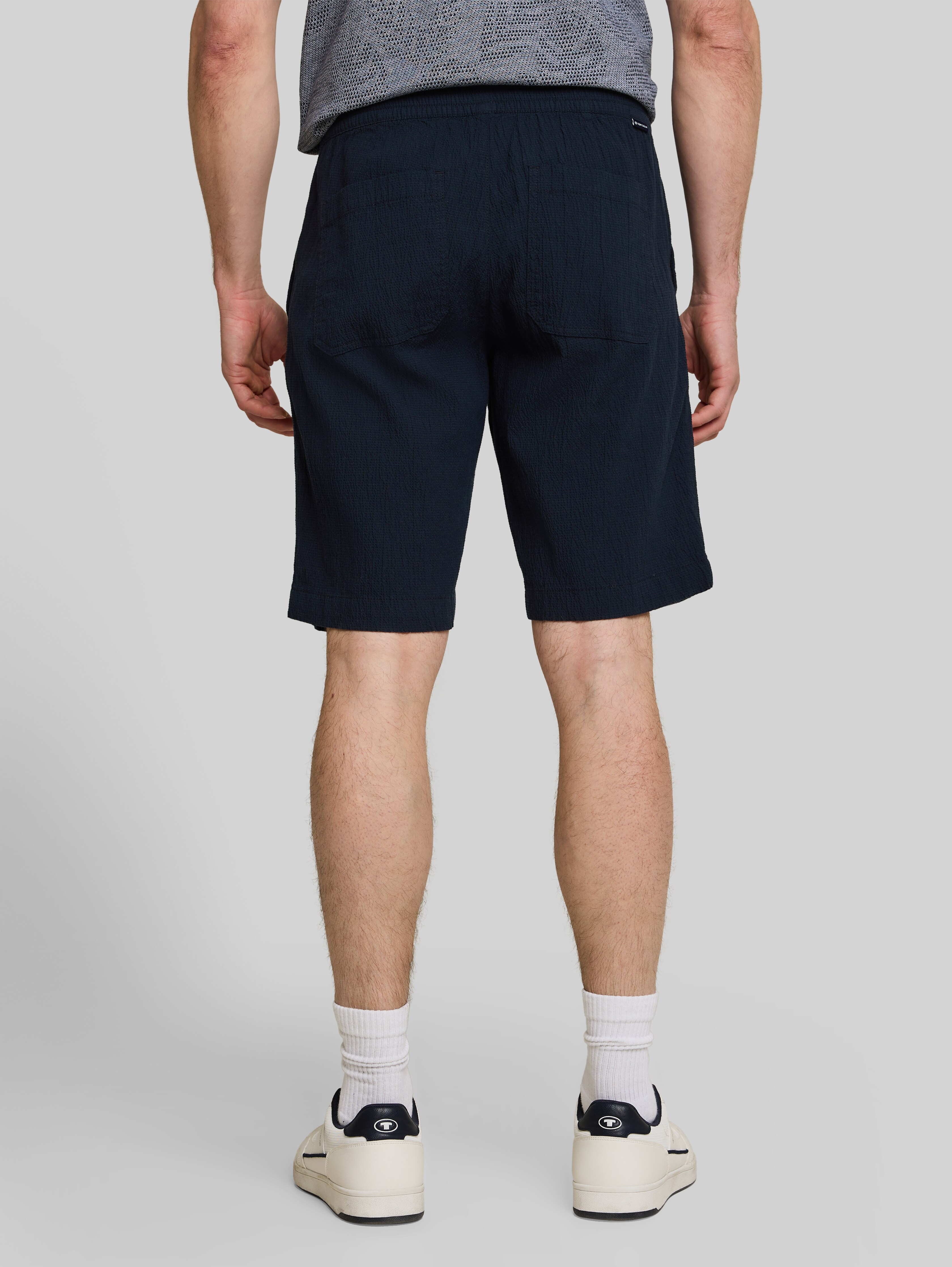 Seersucker shorts with elasticated waistband in blue by Tom Tailor