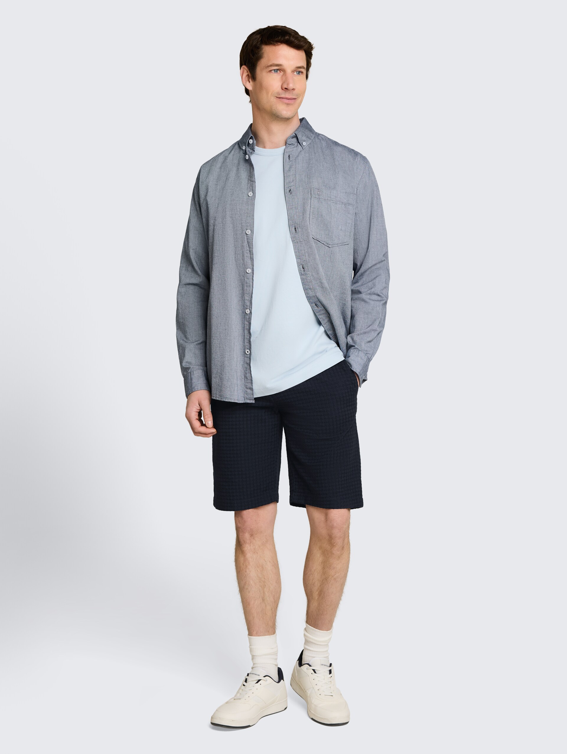 Jacquard chino-short van katoen - sky captain blue - Model vooraanzicht