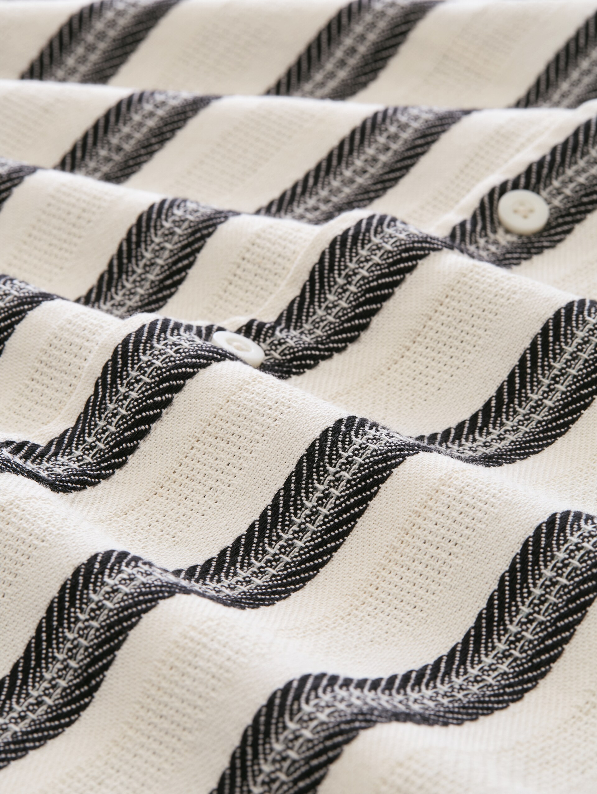 Losvallend overhemd met korte mouwen en streepmotief - wool white big stripe - Materiaalweergave