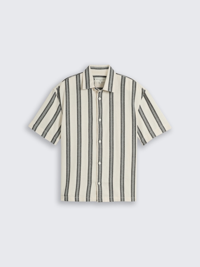 Loose Fit Kurzarmhemd mit Streifenmuster von Denim Male, wool white big stripe
