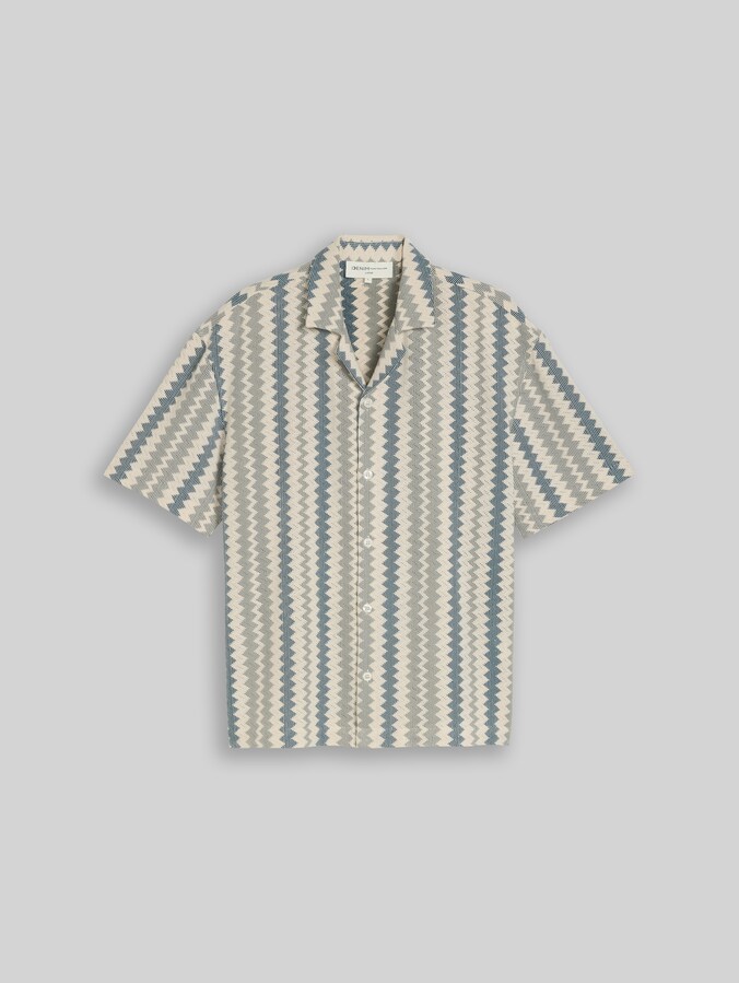 Loose Fit Resort Kurzarmhemd in Häkel-Optik von Denim Male, green white zick zack stripe