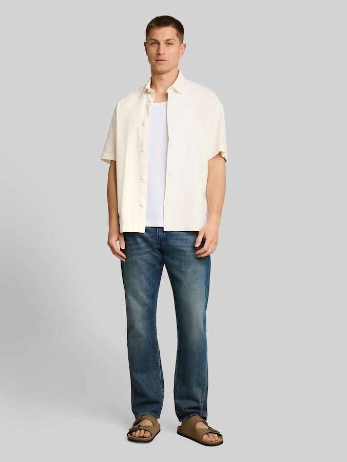 Losvallend katoenen overhemd met korte mouwen door Denim Male, Wool White