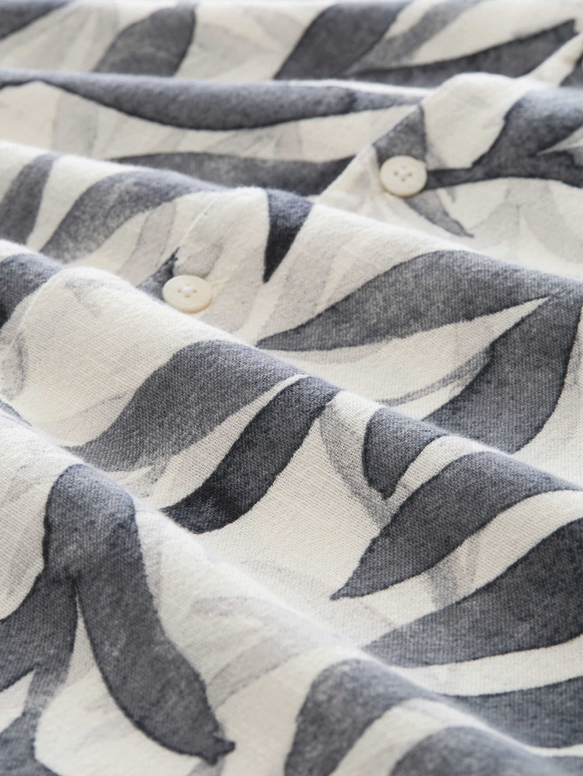 Loose fit resort-overhemd met korte mouwen en patroon - white black watery leaf print - Materiaalweergave