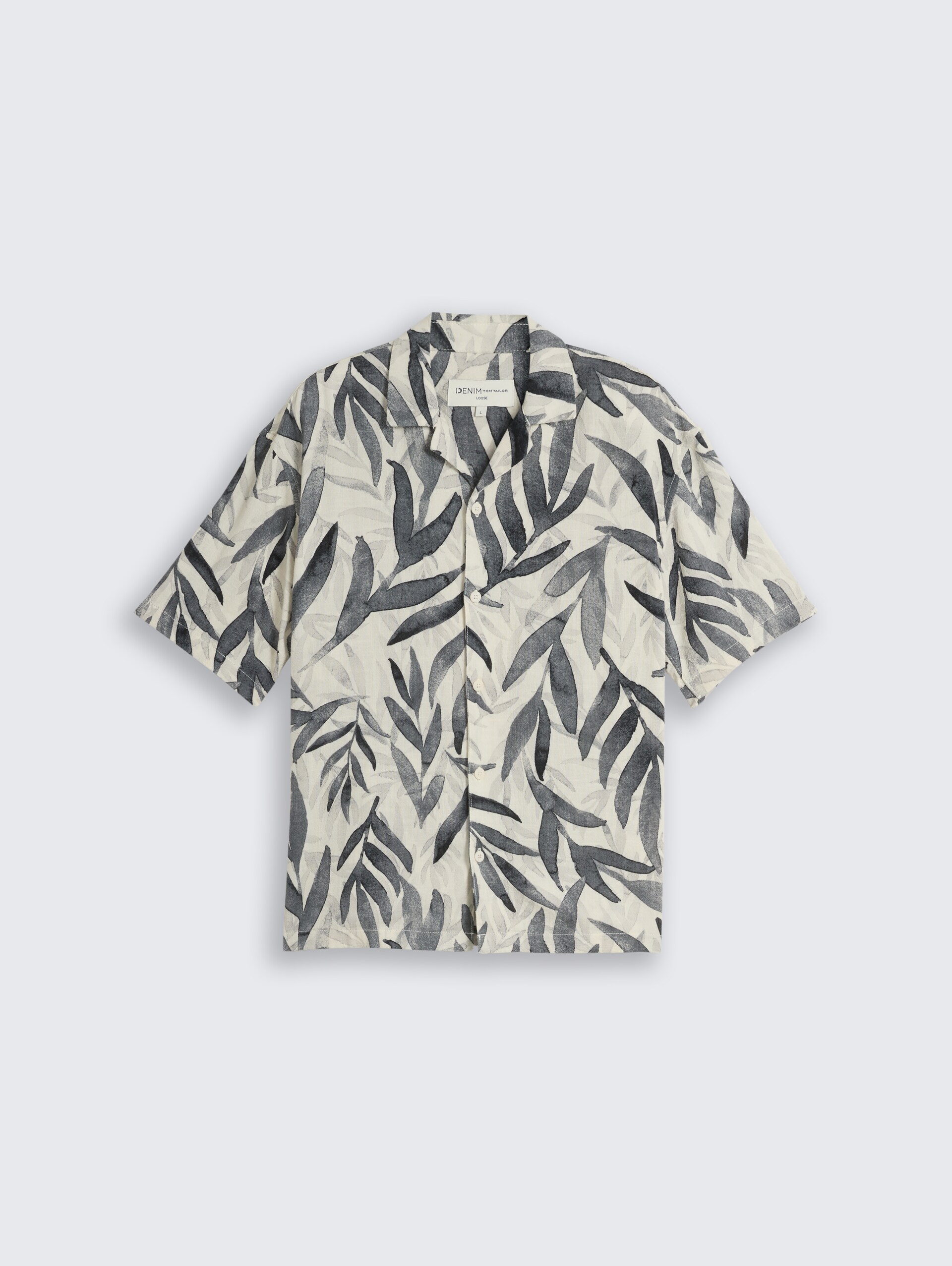 Loose fit resort-overhemd met korte mouwen en patroon - white black watery leaf print - Product vooraanzicht