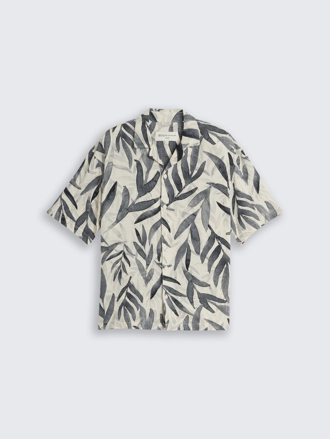 Loose Fit Resort Kurzarmhemd mit Muster von Denim Male, white black watery leaf print