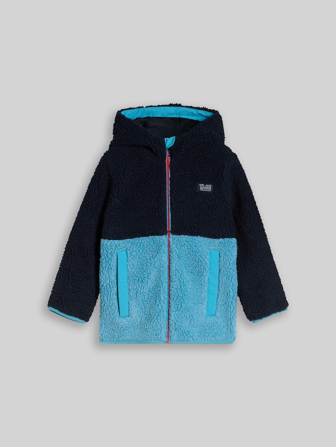 Teddyjas met kleurblokken door Mini Boys, sky captain blue
