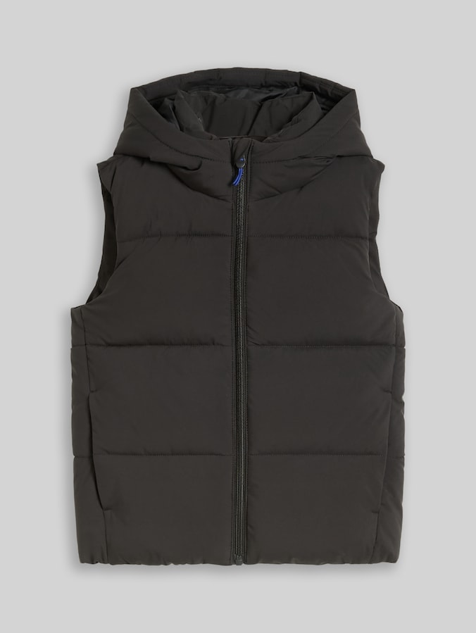 Puffer-Weste mit Kapuze von Mini Boys, Coal Mine Grey