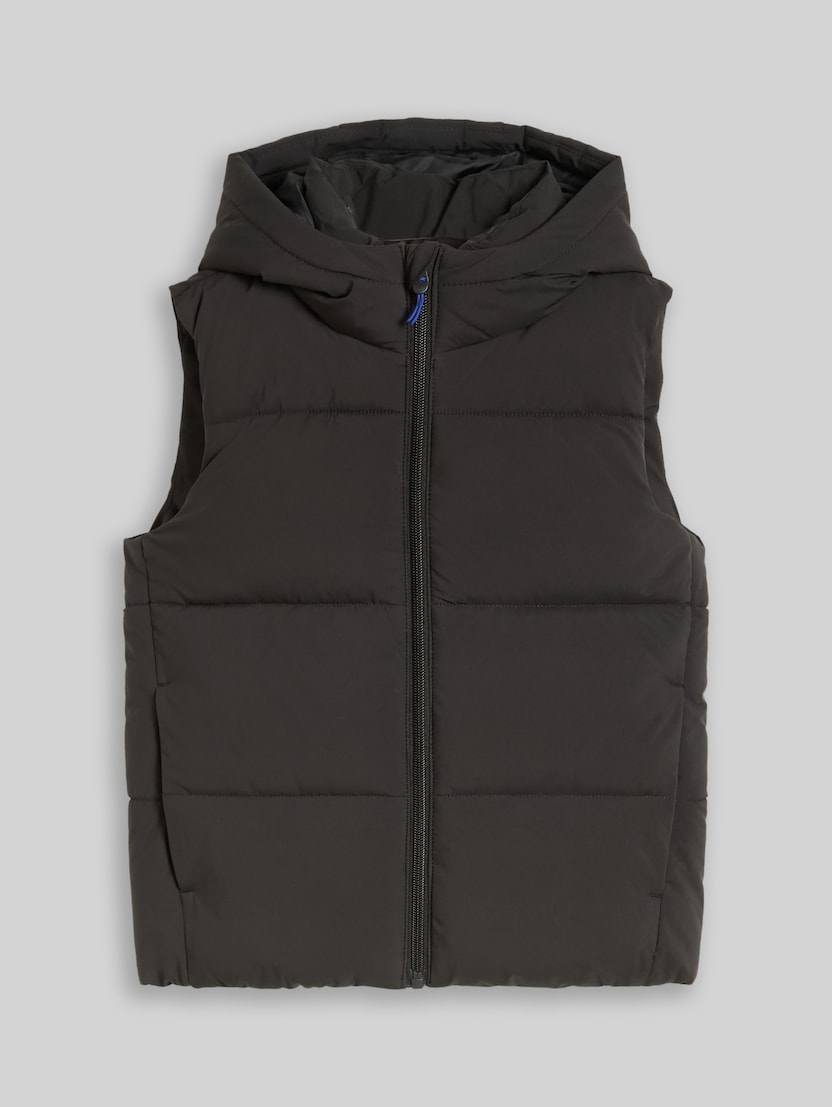 Puffer-Weste mit Kapuze von Mini Boys, Coal Mine Grey