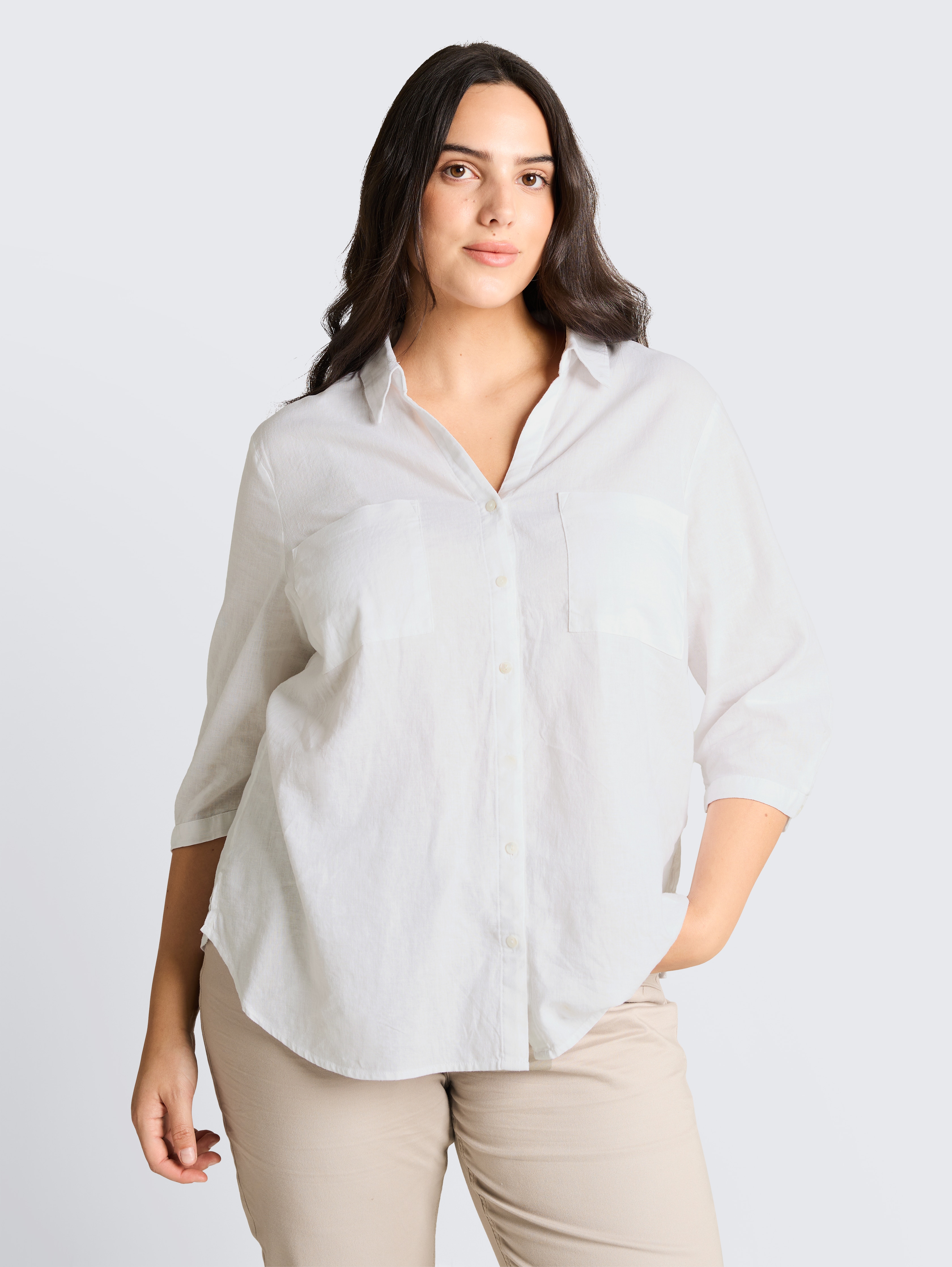 Plus Size - shirt blouse with linen blend by Women Plus Size, White