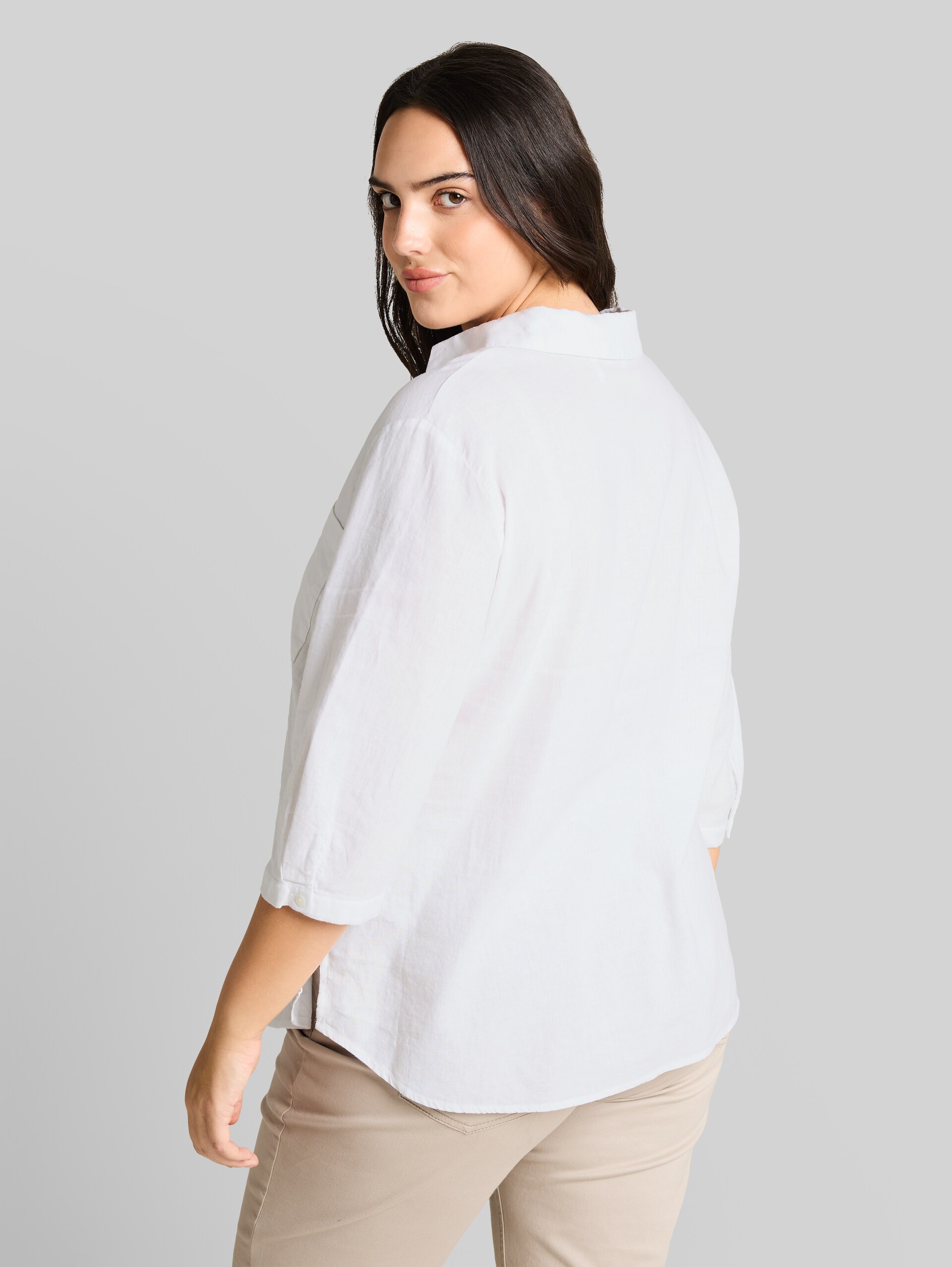 Plus Size - shirt blouse with linen blend - White - Neckline model-back view