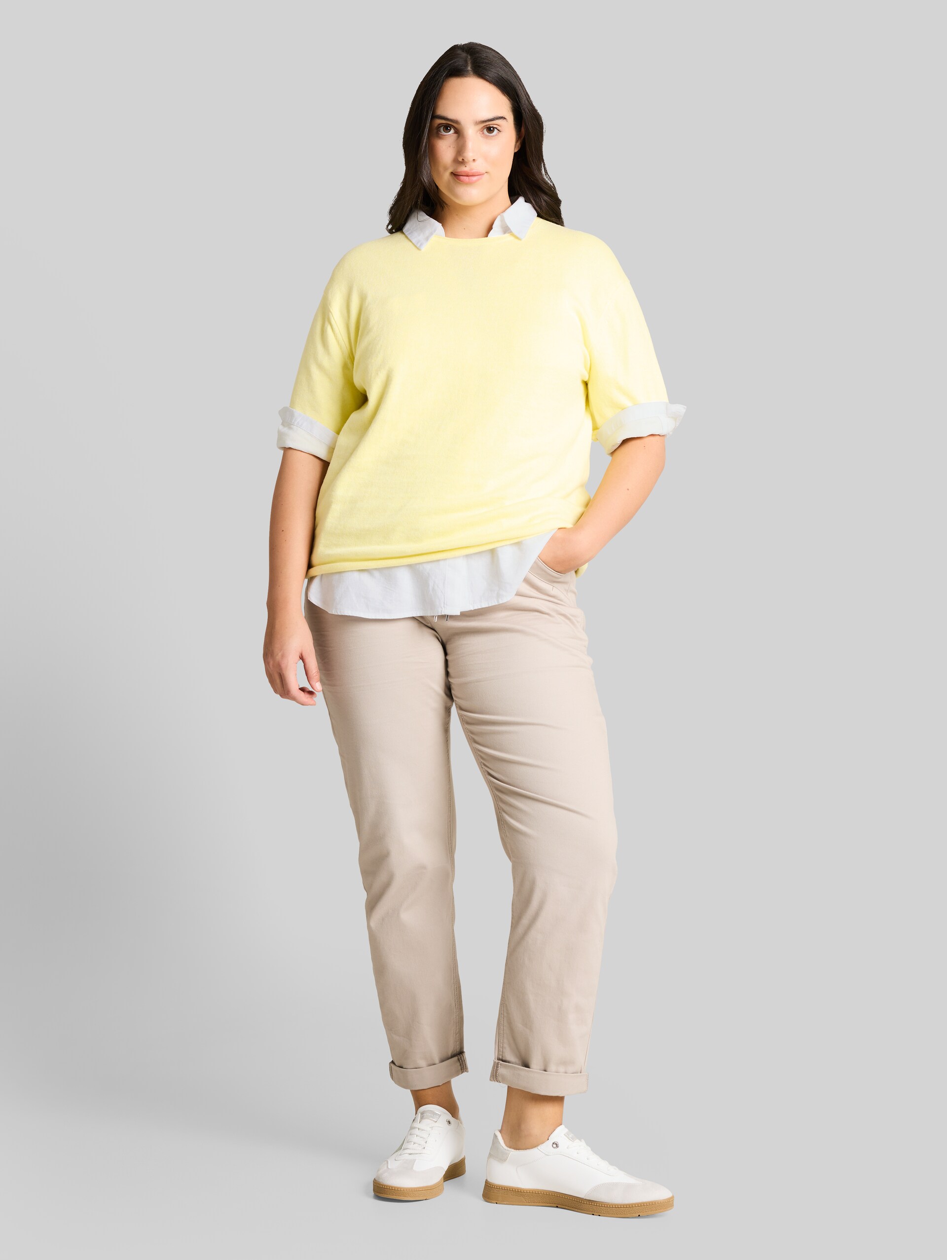 Plus Size - shirt blouse with linen blend - White - Model front view