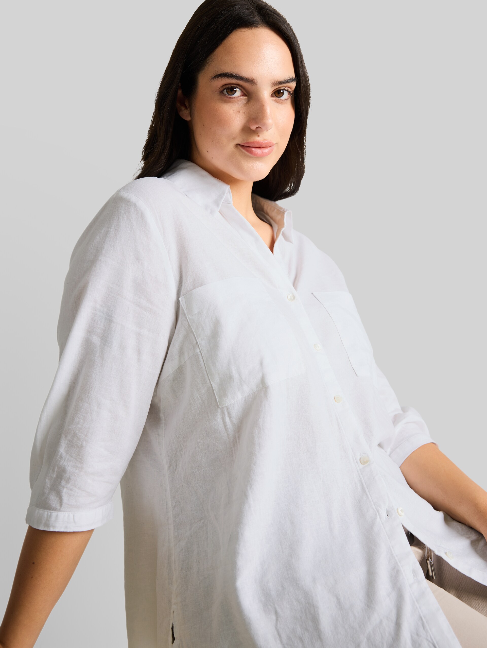 Plus Size - shirt blouse with linen blend - White - Detail model view
