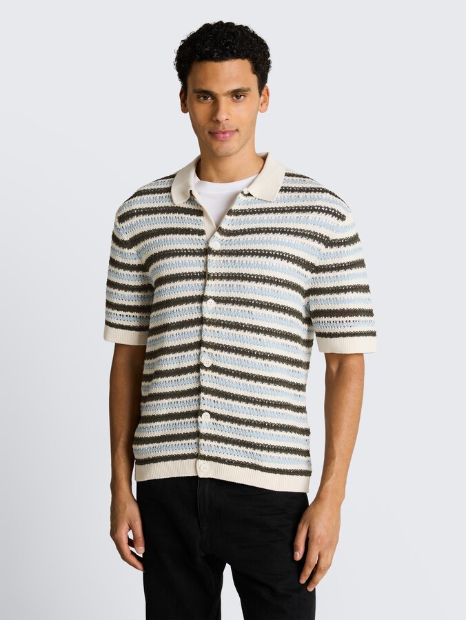 Strick-Poloshirt mit Streifenmuster von Men, olive light blue stripe