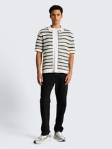 Polo en maille à rayures - olive light blue stripe - Vue de face du modèle