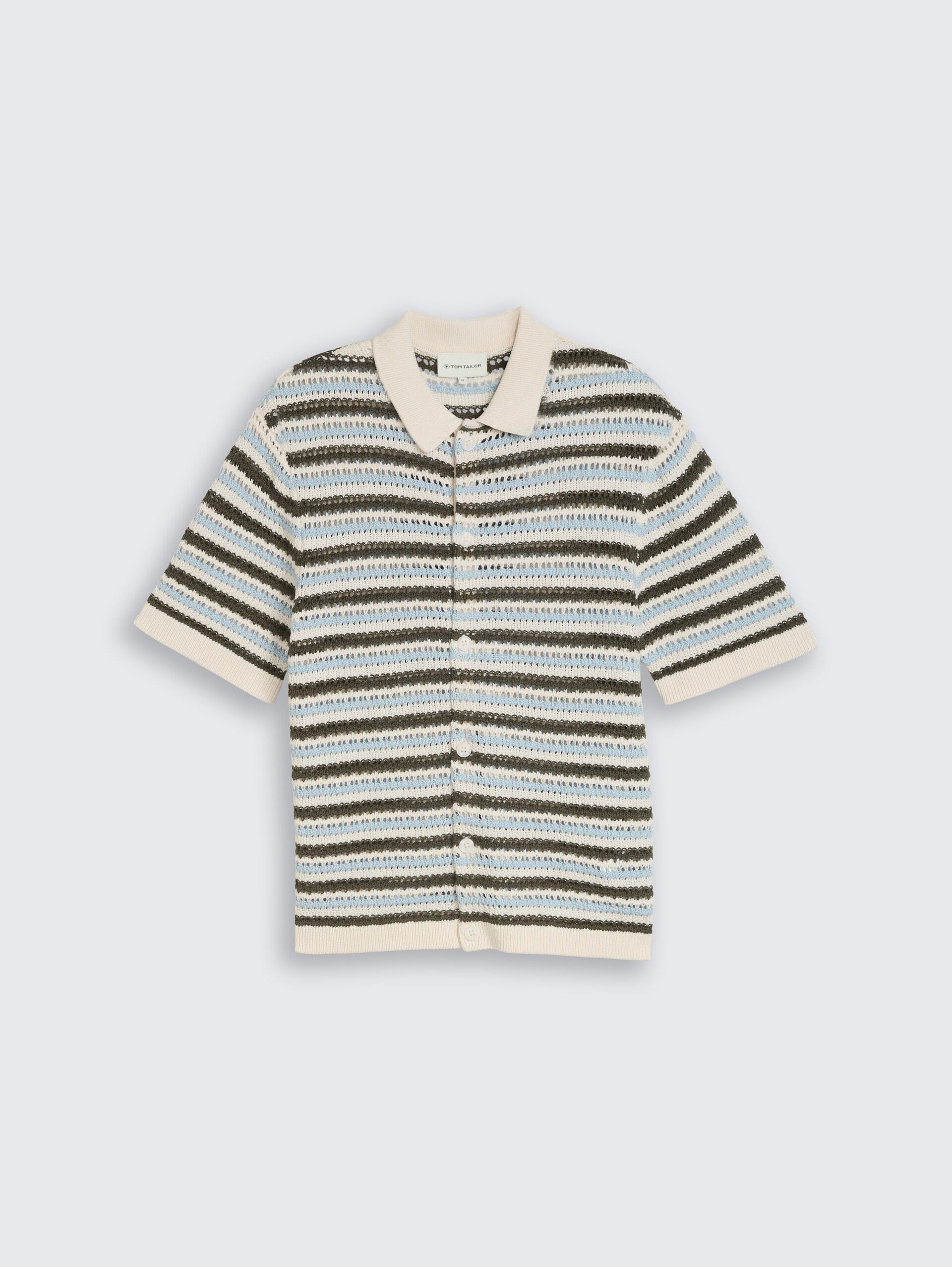 Strick-Poloshirt mit Streifenmuster - olive light blue stripe