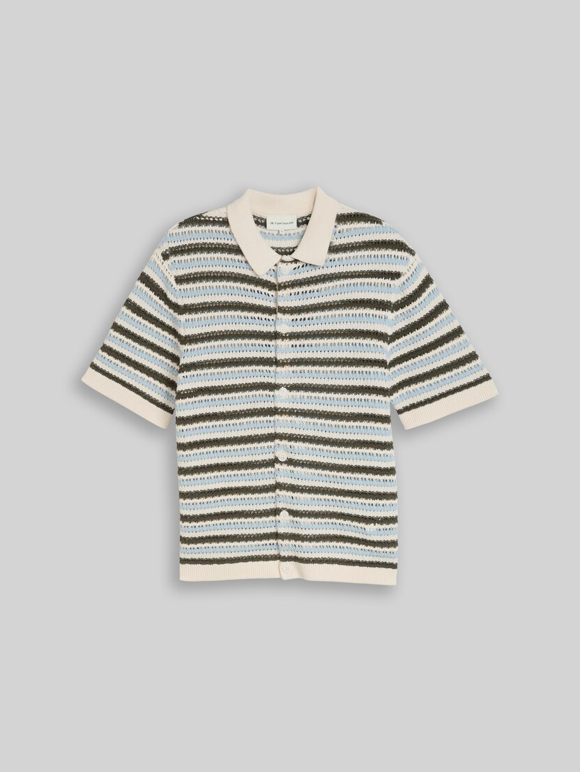 Polo en maille à rayures par Men, olive light blue stripe