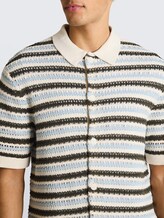 Polo en maille à rayures - olive light blue stripe - Vue détaillée du modèle