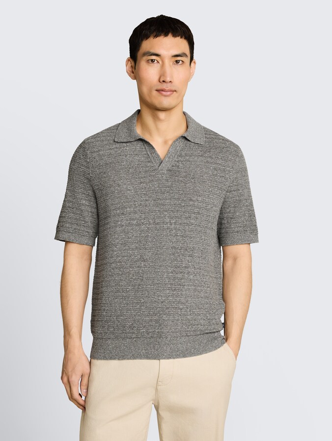 Strick-Poloshirt mit Leinenanteil von Men, deep leaf green melange