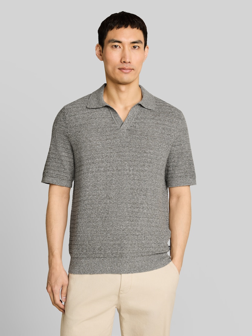 Strick-Poloshirt mit Leinenanteil von Men, deep leaf green melange