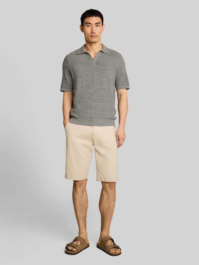 Gebreid poloshirt met linnen door Men, deep leaf green melange