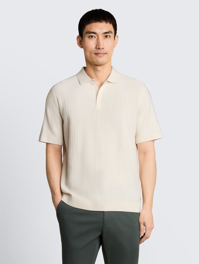 Knitted cotton polo shirt by Men, Gardenia White