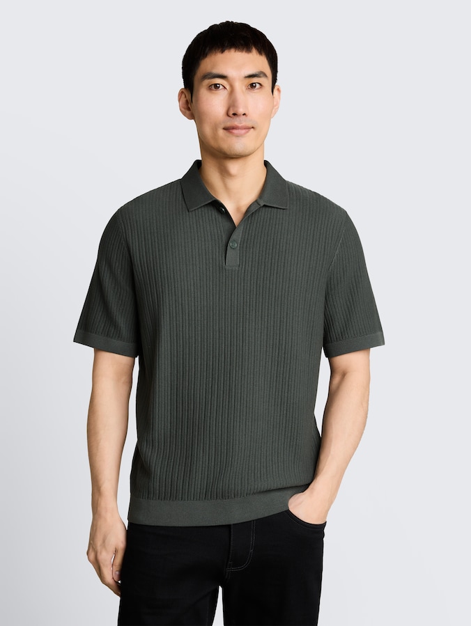 Knitted cotton polo shirt by Men, Black Olive
