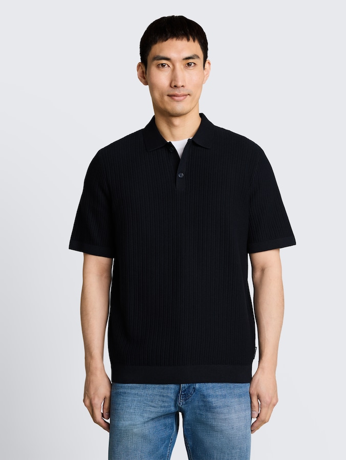 Knitted cotton polo shirt by Men, sky captain blue