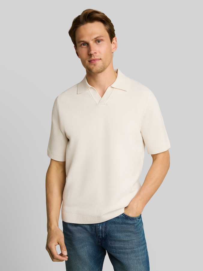 Piqué Strick-Poloshirt aus Baumwolle von Denim Male, Wool White