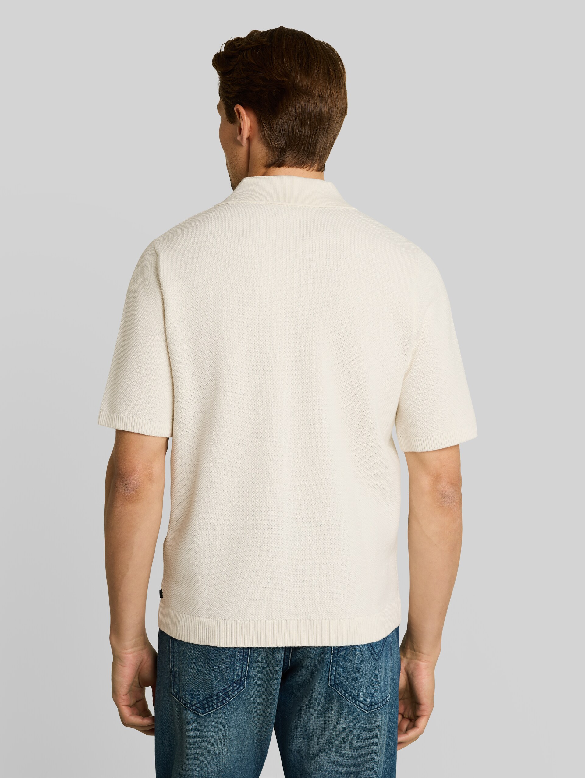 Piqué Strick-Poloshirt aus Baumwolle - Wool White
