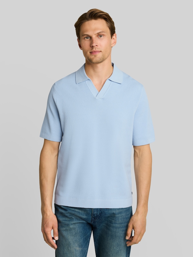Piqué Strick-Poloshirt aus Baumwolle von Denim Male, Light Metal Blue