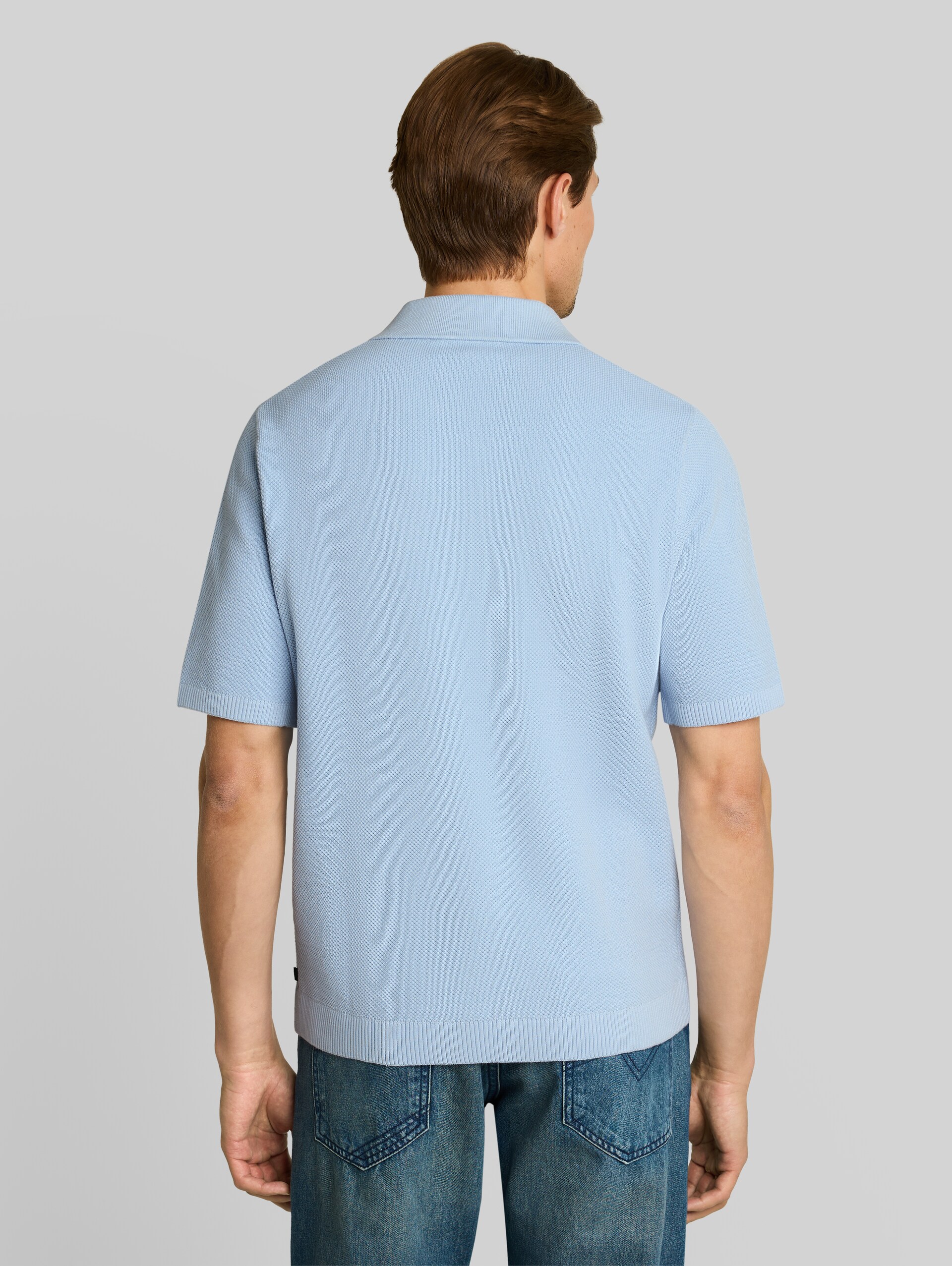 Piqué Strick-Poloshirt aus Baumwolle - Light Metal Blue