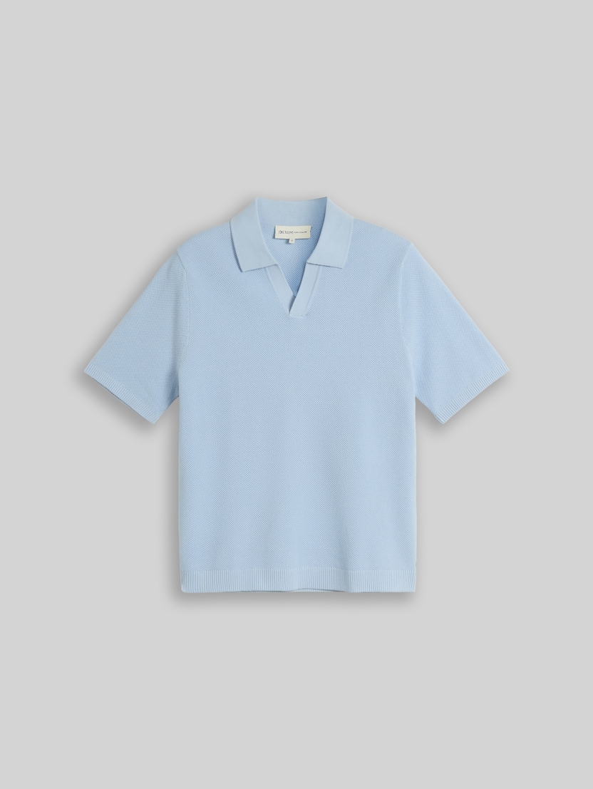 Piqué Strick-Poloshirt aus Baumwolle von Denim Male, Light Metal Blue